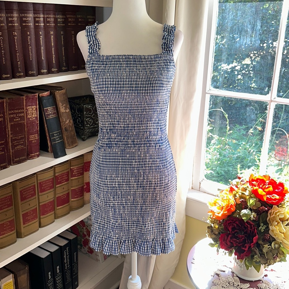 NWT Gianni Bini Cobalt Blue White Mia Smocked Summer Dress Size Medium